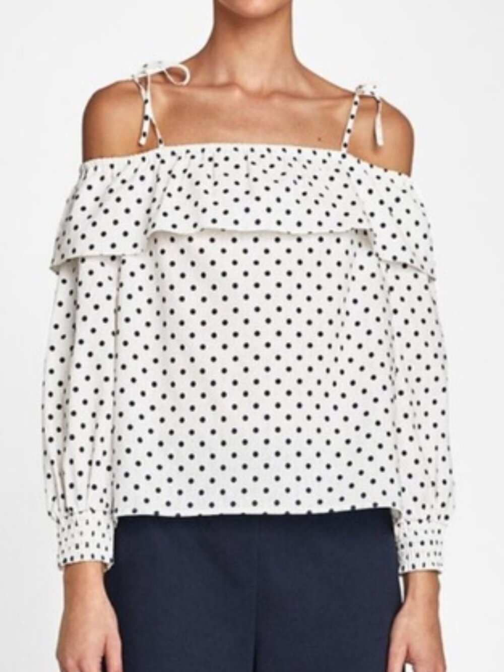 Zara Off the Shoulder Polka Dot Linen Top XS